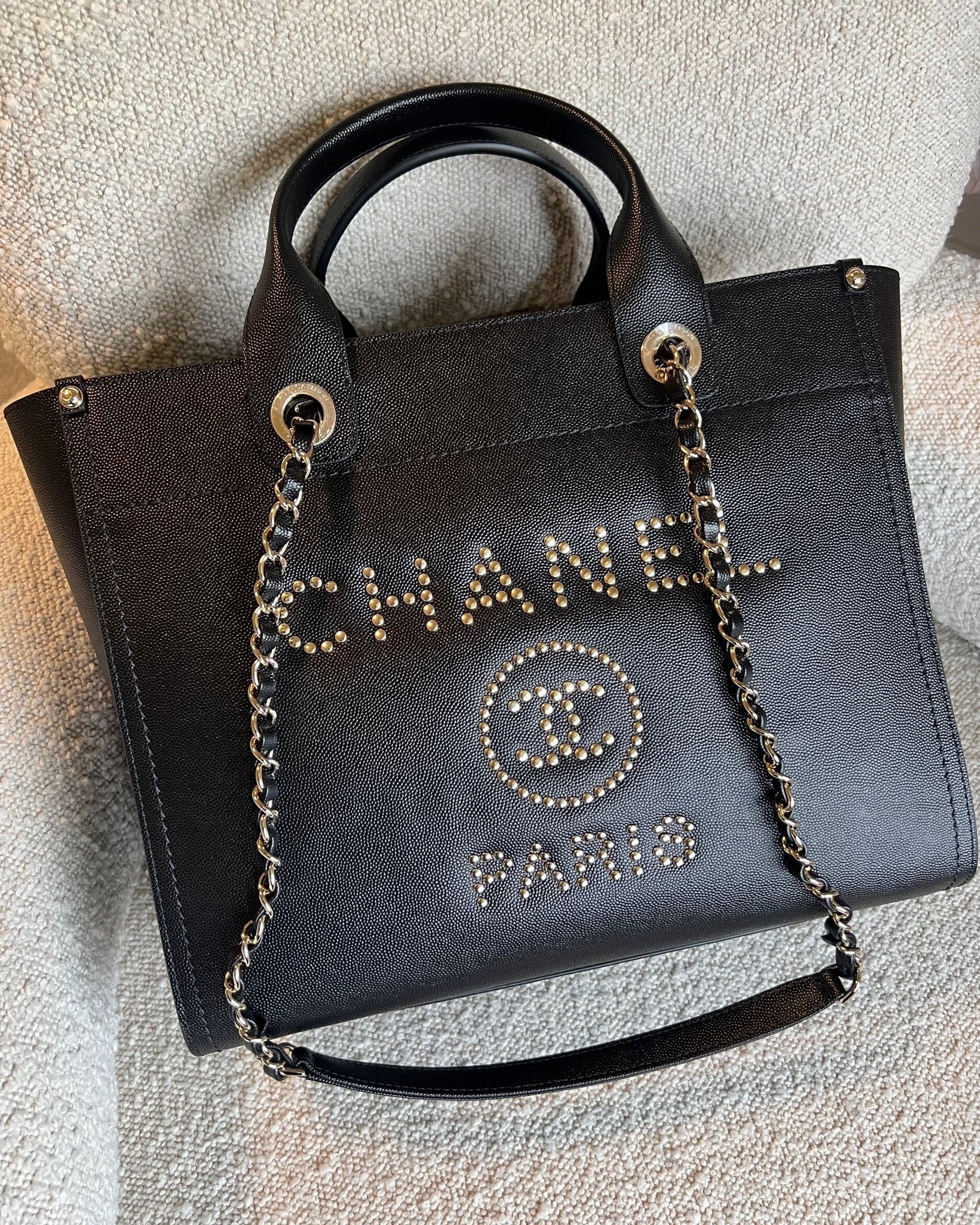 CHANEL Tote Chanel 20P Small/ Medium Deauville Shopping Tote Studded LGHW -Knockoff
