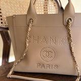 CHANEL Tote CHANEL LIGHT BEIGE MEDIUM DEAUVILLE SHOPPING TOTE STUDDED AGED HARDWARE -Knockoff
