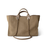 CHANEL Tote Deauville / Beige 22A Dark Beige Deauville Tote Mixed Fibers and Calfskin Light Gold Hardware -Knockoff
