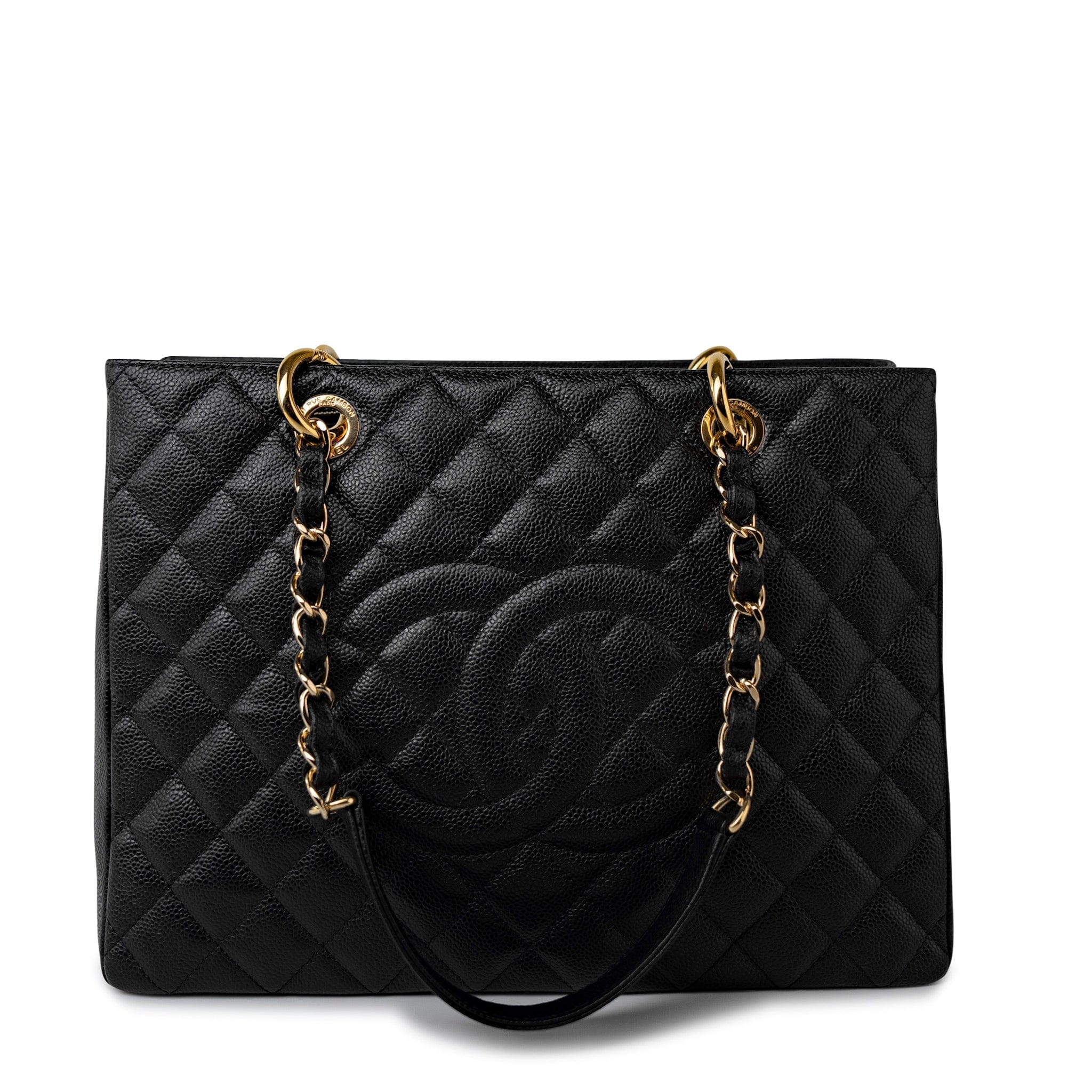 CHANEL Tote Grand Shopping Tote (GST) Black Caviar Quilted Gold Hardware -Knockoff
