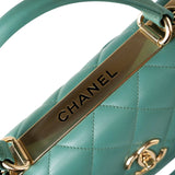 CHANEL Tote Green Trendy CC Green Lambskin Quilted Light Gold Hardware -Knockoff
