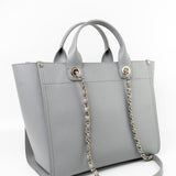 CHANEL Tote Grey Caviar Studded Deauville Tote Light Gold Hardware -Knockoff
