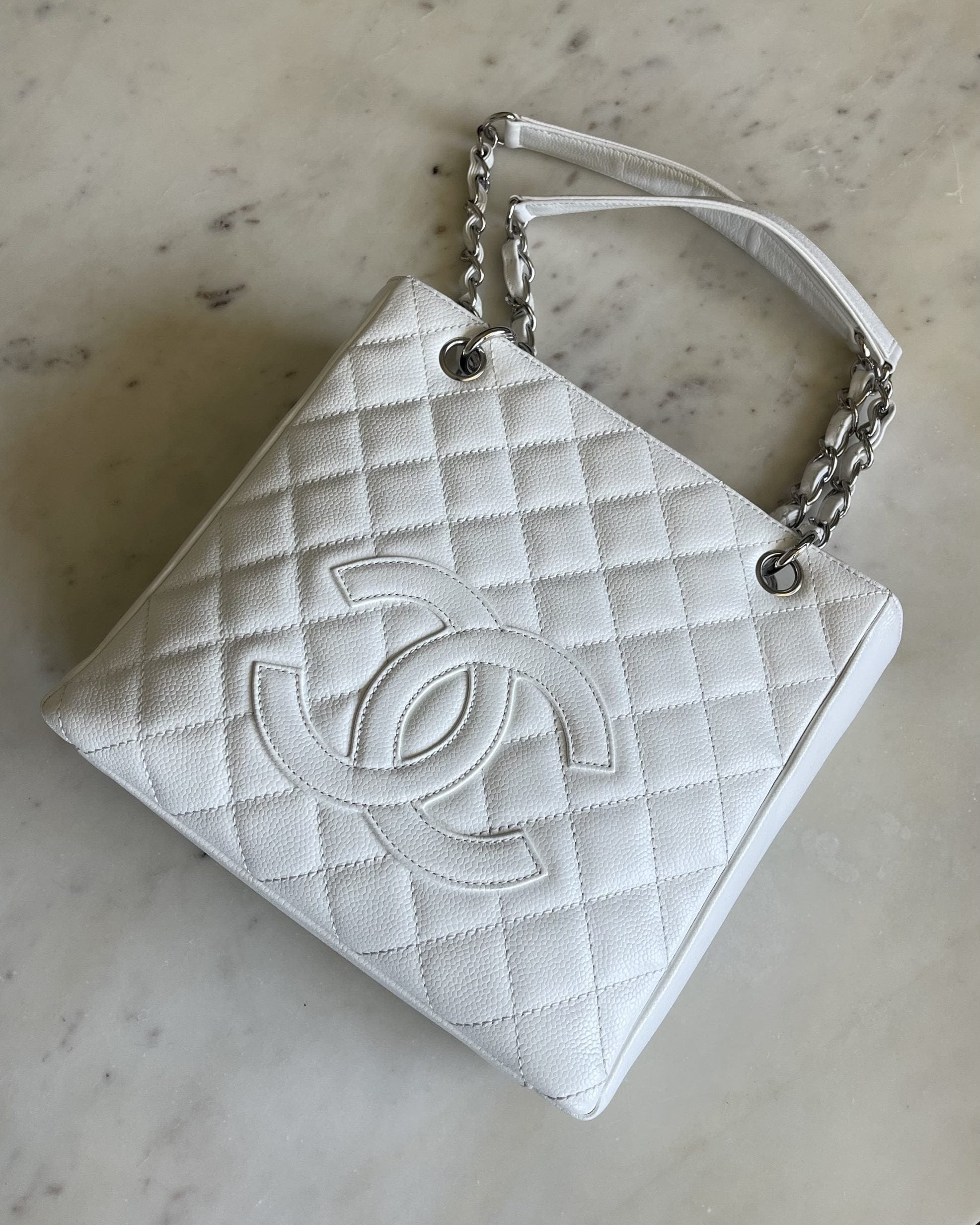 CHANEL Tote White Caviar Quilted Petite Shopping Tote -Knockoff
