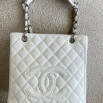 CHANEL Tote White Caviar Quilted Petite Shopping Tote -Knockoff
