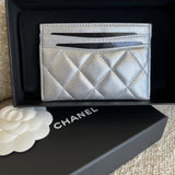 CHANEL Wallet 22P Metallic Silver Lambskin Quilted Card Holder SHW -Knockoff
