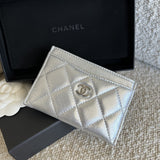 CHANEL Wallet 22P Metallic Silver Lambskin Quilted Card Holder SHW -Knockoff
