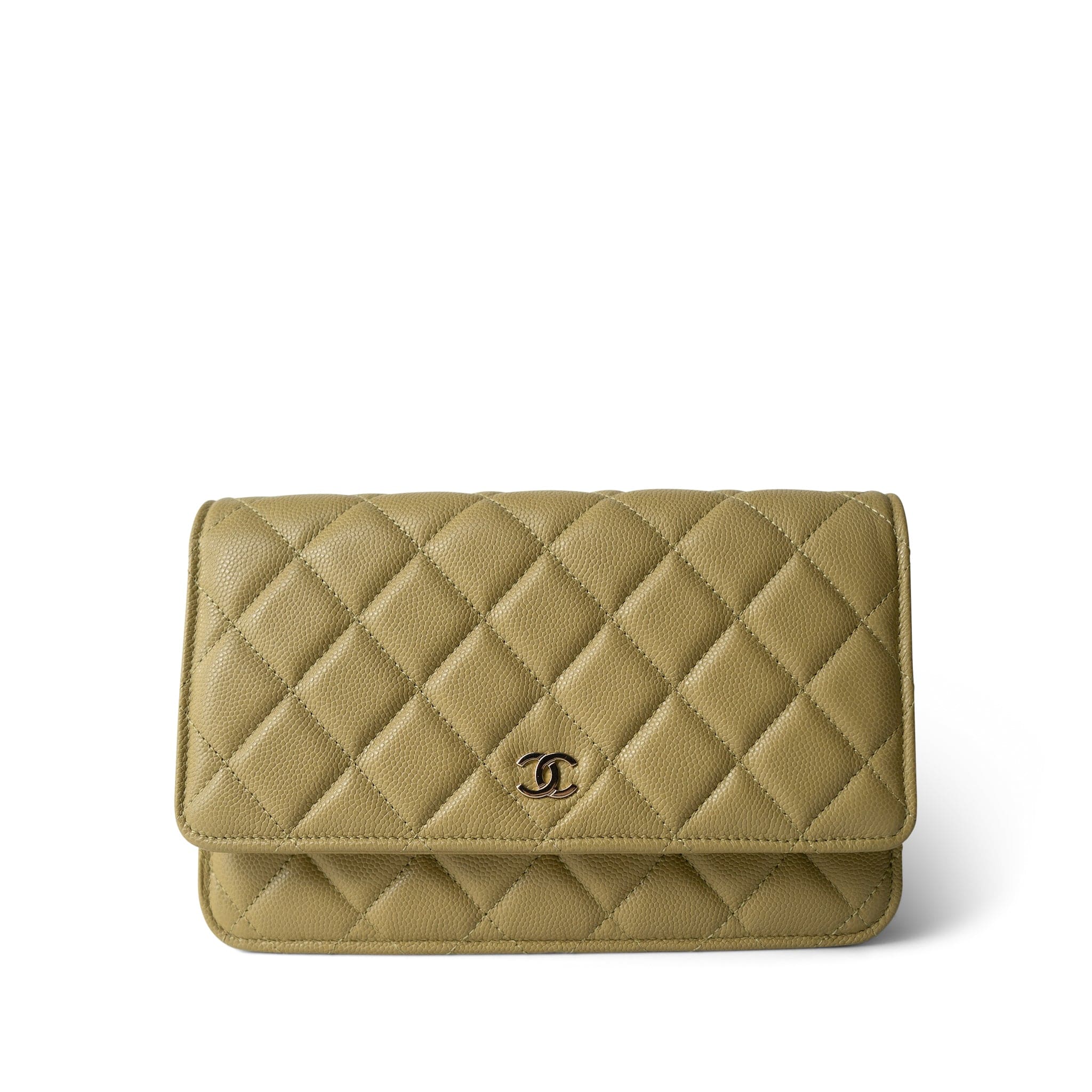 CHANEL Wallet Green Green Yellow Moss Caviar Quilted Wallet on Chain WOC Light Gold Hardware -Knockoff
