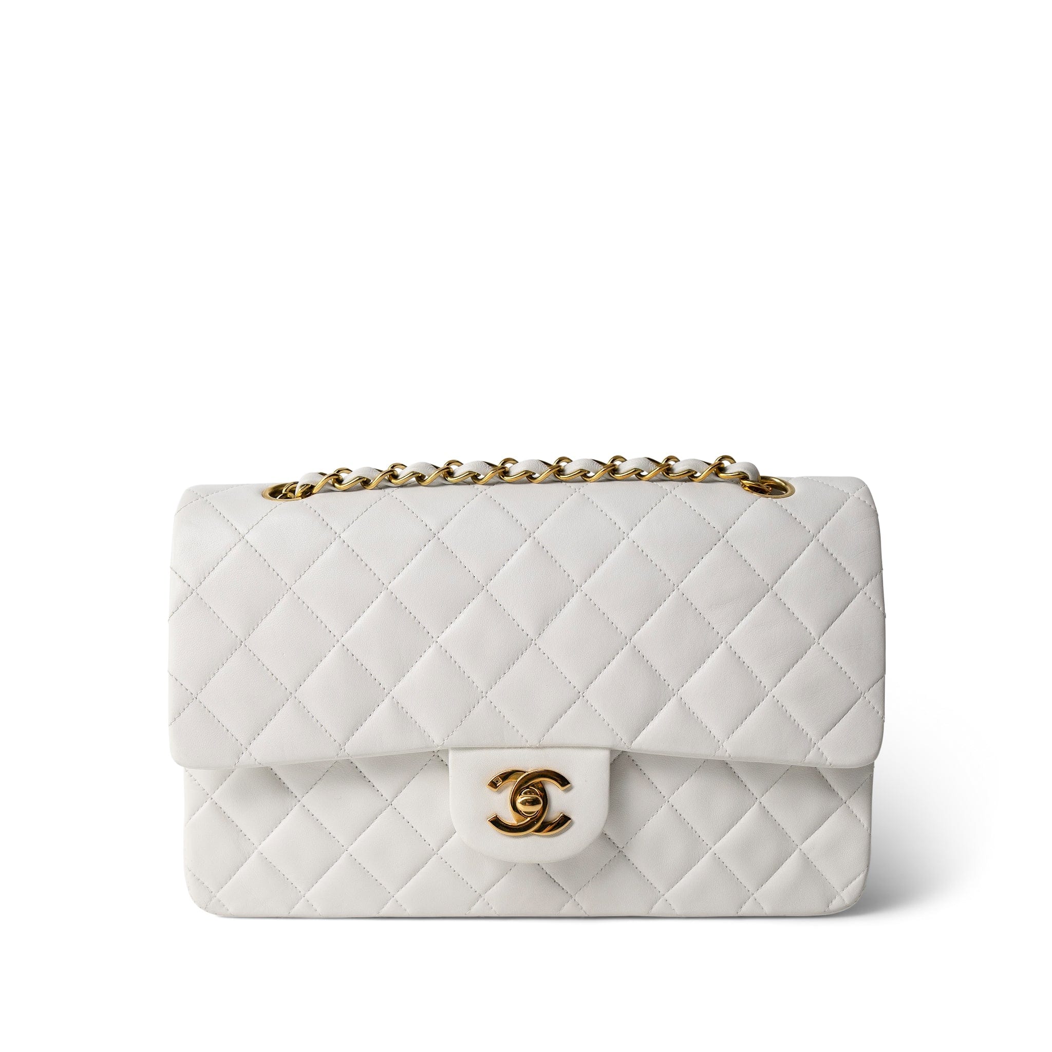 CHANEL White Lambskin Quilted Medium Classic Flap Gold Hardware -Knockoff
