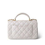 CHANEL White Mini Top Handle Pearly White Iridescent Lambskin Quilted Aged Gold Hardware -Knockoff
