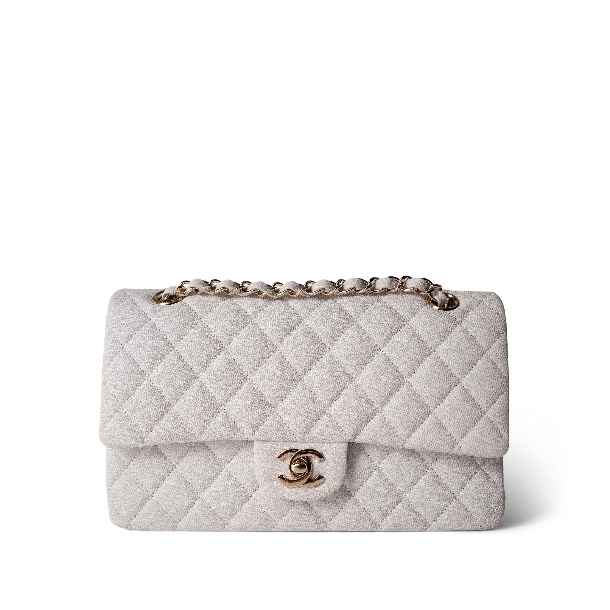 CHANEL White White Caviar Quilted Classic Flap Medium Light Gold Hardware -Knockoff
