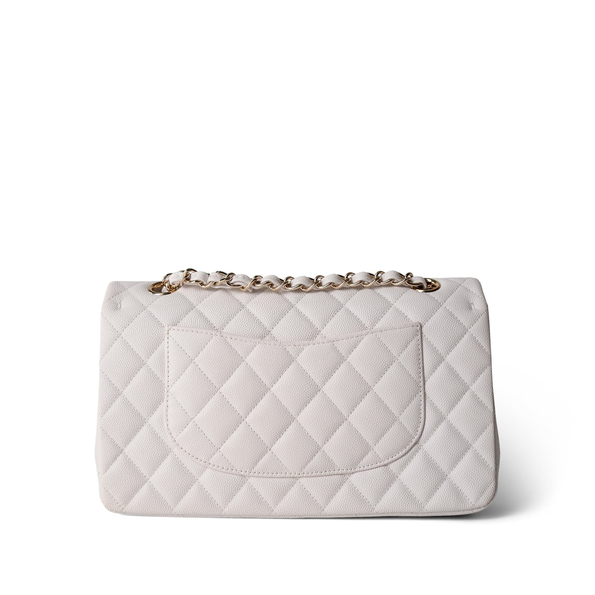 CHANEL White White Caviar Quilted Classic Flap Medium Light Gold Hardware -Knockoff
