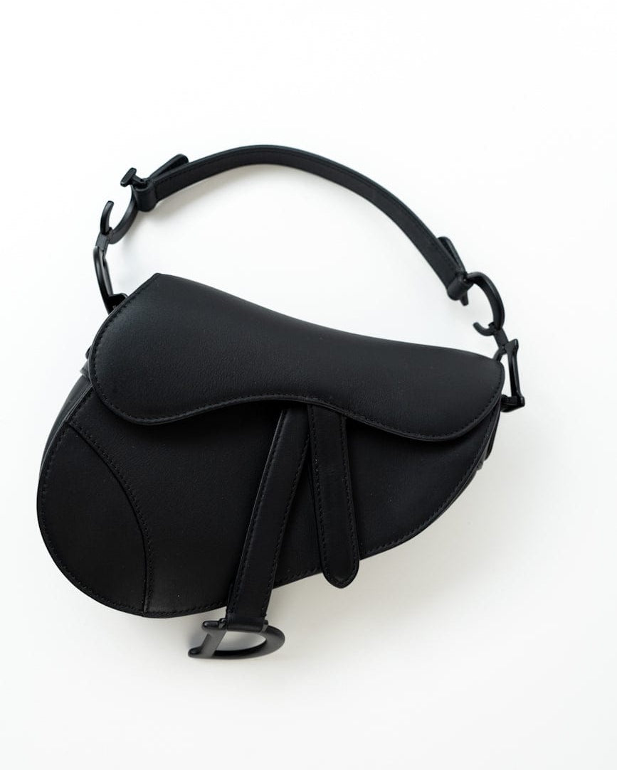 Christian Dior Handbag Black Dior Mini Ultramatte Black Saddle Bag Grained Calfskin Leather -Knockoff
