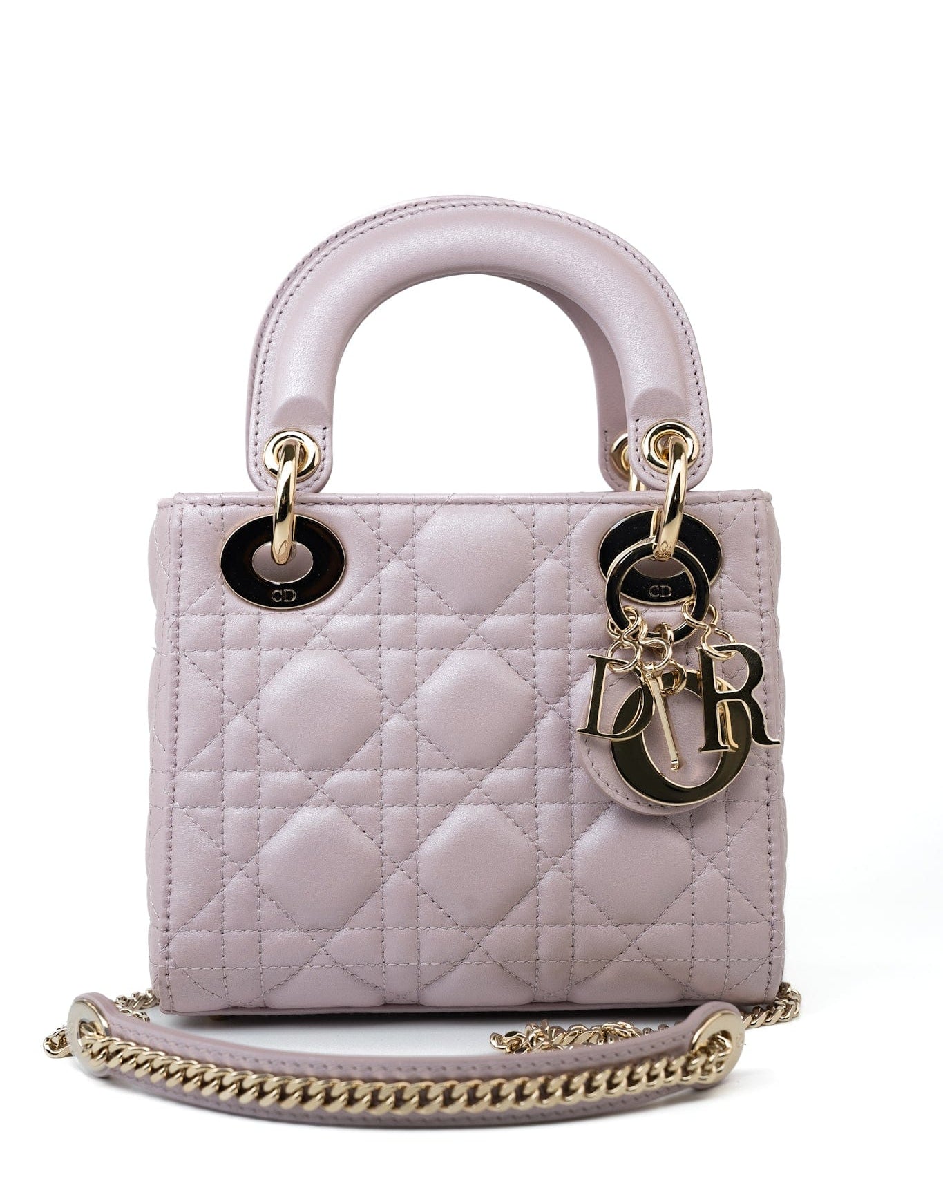 Christian Dior Handbag Christian Dior Mini Lady Dior Lotus Cannage  Pale Lilac Pink Pearlescent Lambskin -Knockoff
