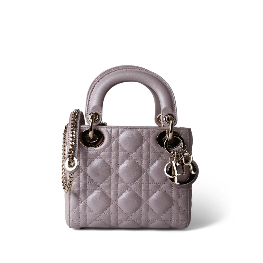 Christian Dior Handbag Lilac Mini Lady Dior Lotus Cannage Pale Lilac Pink Pearlescent Lambskin -Knockoff
