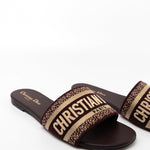 Christian Dior Sandals Brown CHRISTIAN DIOR Canvas Embroidered Dway Mules Slide Sandals 36 Deep Amaran -Knockoff
