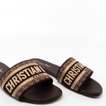 Christian Dior Sandals Brown CHRISTIAN DIOR Canvas Embroidered Dway Mules Slide Sandals 36 Deep Amaran -Knockoff
