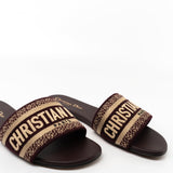 Christian Dior Sandals Brown CHRISTIAN DIOR Canvas Embroidered Dway Mules Slide Sandals 36 Deep Amaran -Knockoff
