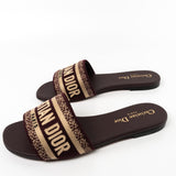 Christian Dior Sandals Brown CHRISTIAN DIOR Canvas Embroidered Dway Mules Slide Sandals 36 Deep Amaran -Knockoff
