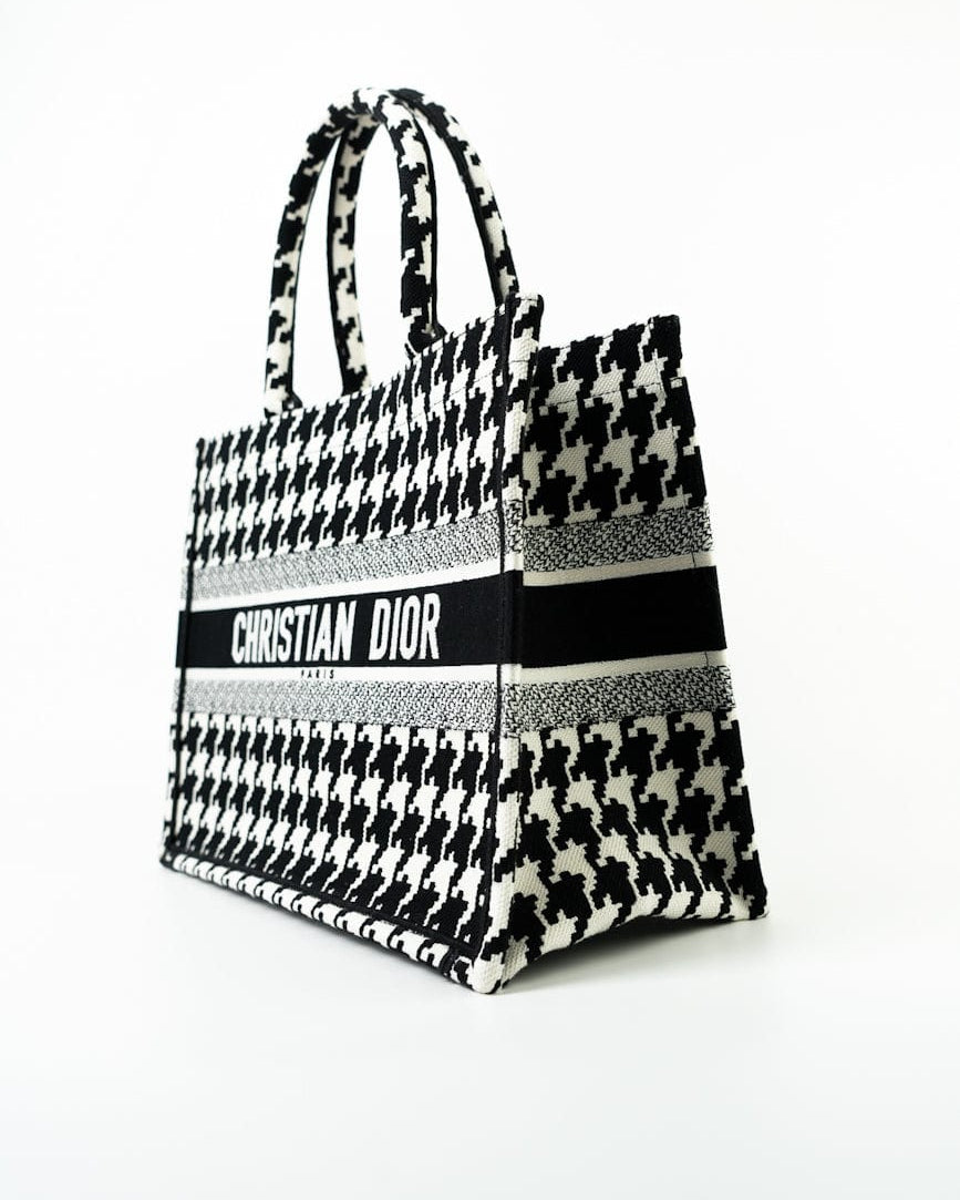 Christian Dior Tote White Dior White/Black Canvas Medium Houndstooth Book Tote Bag -Knockoff
