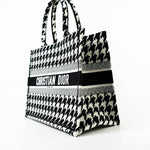 Christian Dior Tote White Dior White/Black Canvas Medium Houndstooth Book Tote Bag -Knockoff
