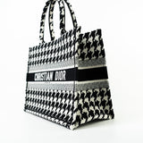 Christian Dior Tote White Dior White/Black Canvas Medium Houndstooth Book Tote Bag -Knockoff
