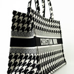 Christian Dior Tote White Dior White/Black Canvas Medium Houndstooth Book Tote Bag -Knockoff
