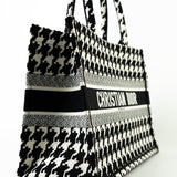 Christian Dior Tote White Dior White/Black Canvas Medium Houndstooth Book Tote Bag -Knockoff
