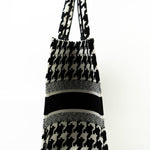 Christian Dior Tote White Dior White/Black Canvas Medium Houndstooth Book Tote Bag -Knockoff
