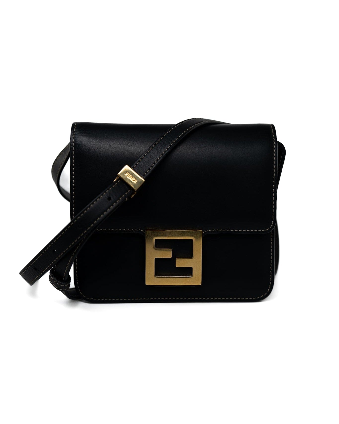 Fendi Handbag Fendi Fab Black Shoulder Bag Gold Hardware -Knockoff
