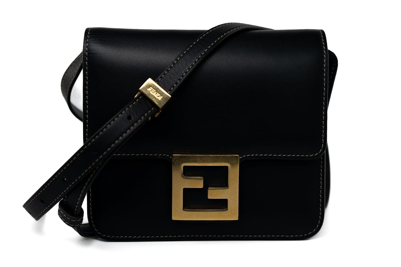 Fendi Handbag Fendi Fab Black Shoulder Bag Gold Hardware -Knockoff
