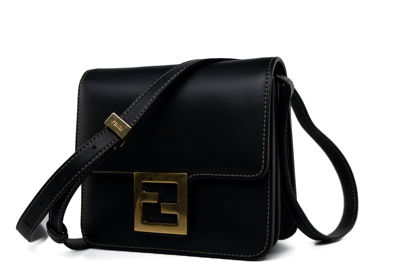 Fendi Handbag Fendi Fab Black Shoulder Bag Gold Hardware -Knockoff
