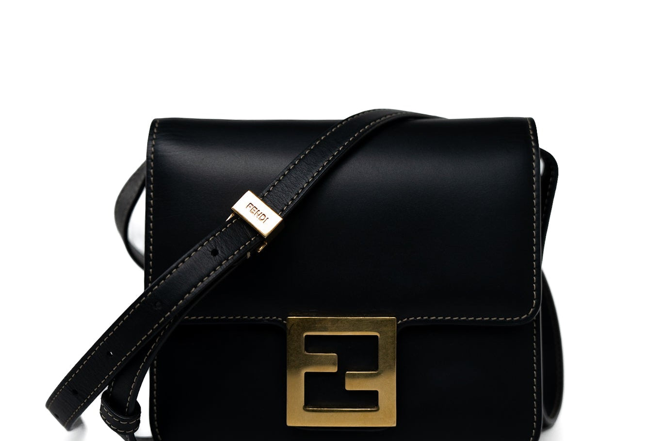 Fendi Handbag Fendi Fab Black Shoulder Bag Gold Hardware -Knockoff
