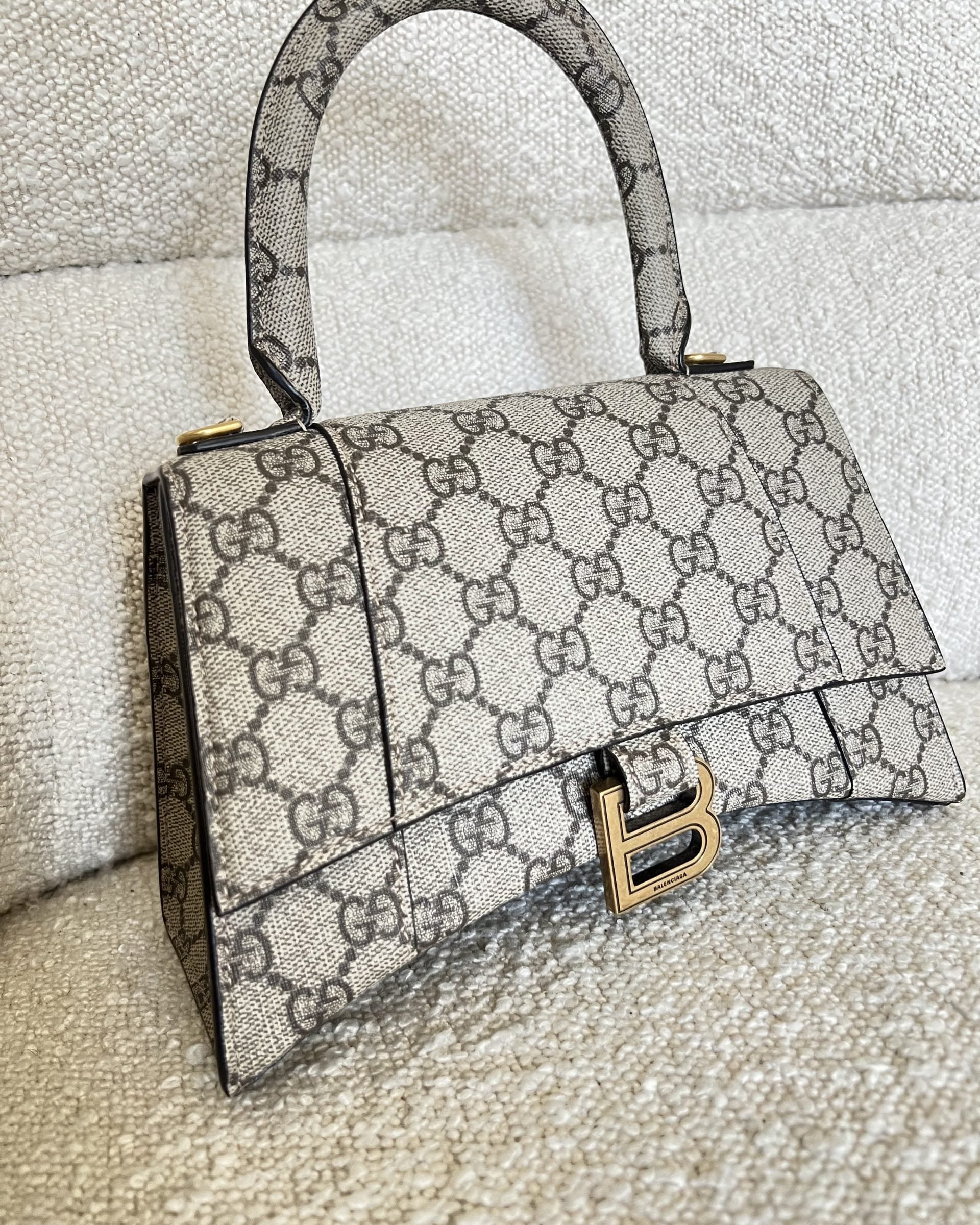 Gucci Handbag Gucci x Balenciaga The Hacker Project Small Hourglass Top Handle Bag Beige /Ebony -Knockoff
