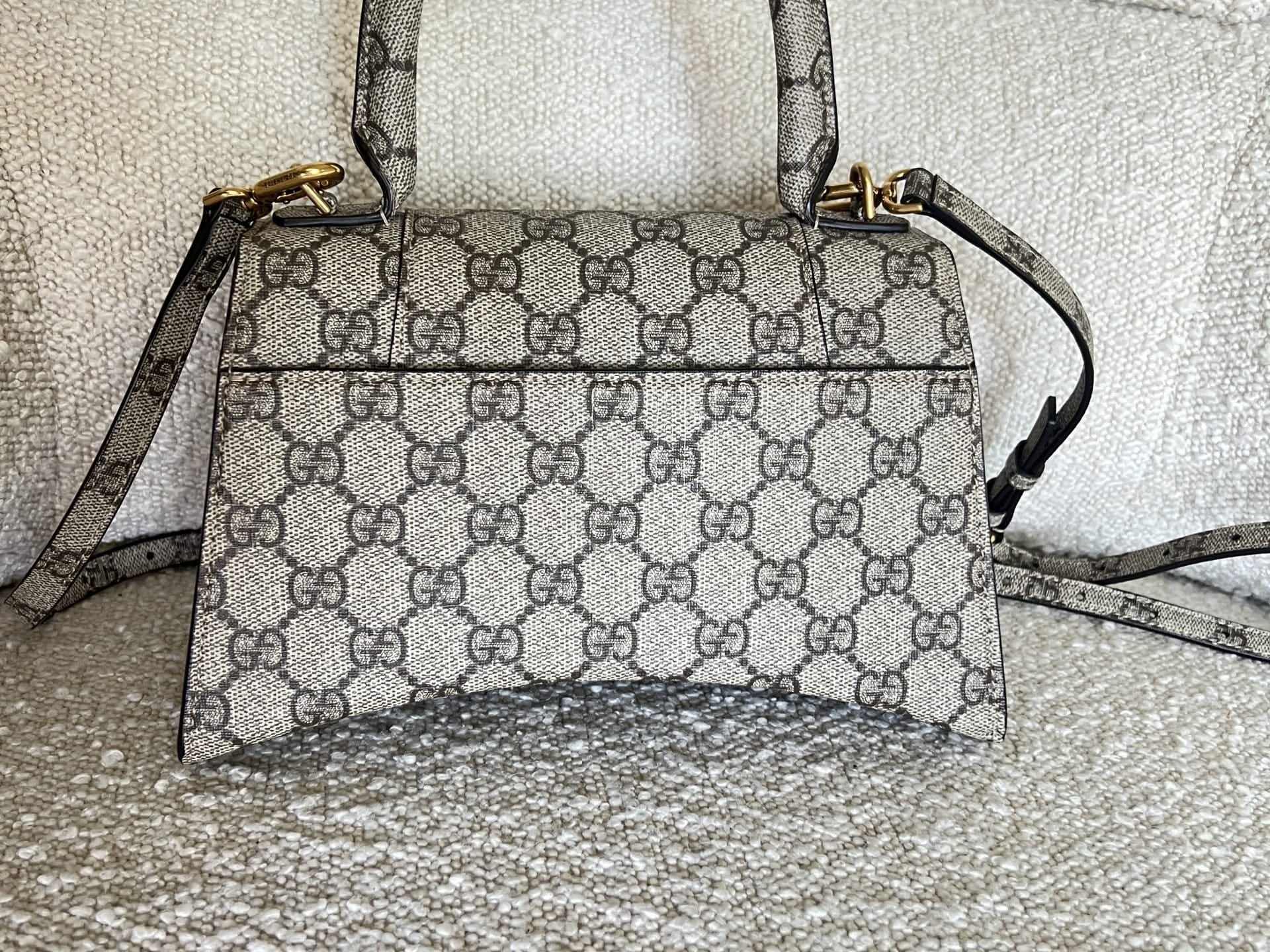 Gucci Handbag Gucci x Balenciaga The Hacker Project Small Hourglass Top Handle Bag Beige /Ebony -Knockoff
