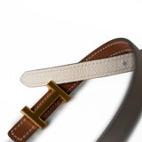 Hermes Belt Hermes White/Gold Epson and Swift Leather Reversible Constance Slim Belt -Knockoff
