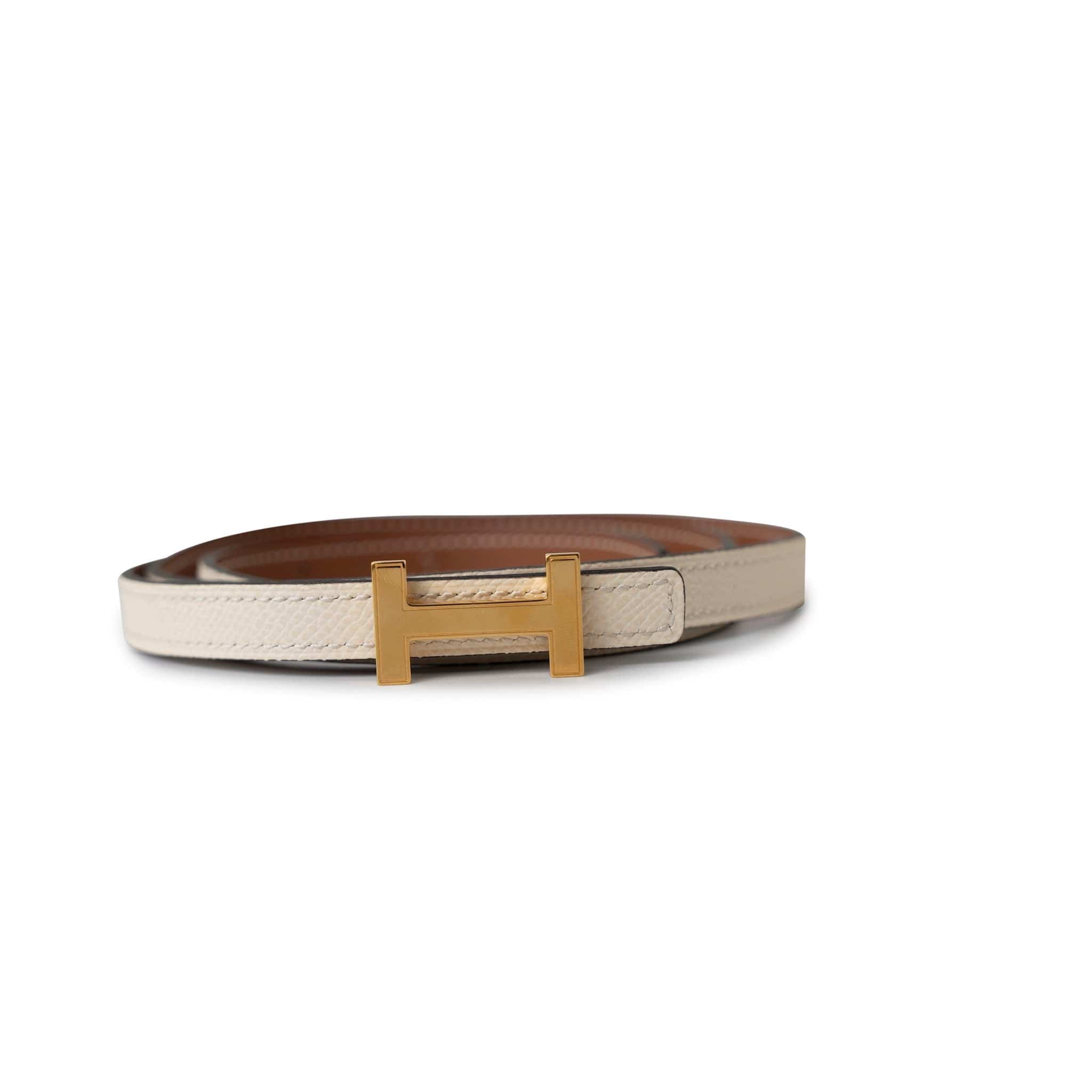 Hermes Belt Hermes White/Gold Epson and Swift Leather Reversible Constance Slim Belt -Knockoff
