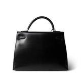 Hermes Black Kelly Sellier 32 Black Box Calfskin Gold Plated (U) Stamp -Knockoff
