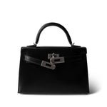 Hermes Black Mini Kelly Sellier Black Box Calfskin Palladium Plated B Stamp -Knockoff
