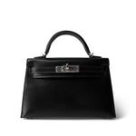 Hermes Black Mini Kelly Sellier Black Box Calfskin Palladium Plated B Stamp -Knockoff
