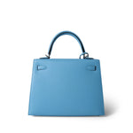 Hermes Blue Kelly Sellier 25 Bleu Celeste Palladium Plated U Stamp -Knockoff
