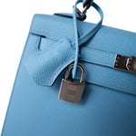 Hermes Blue Kelly Sellier 25 Bleu Celeste Palladium Plated U Stamp -Knockoff
