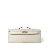 Hermes Clutch White Kelly Cut Clutch Nata Swift Gold Plated Z Stamp -Knockoff
