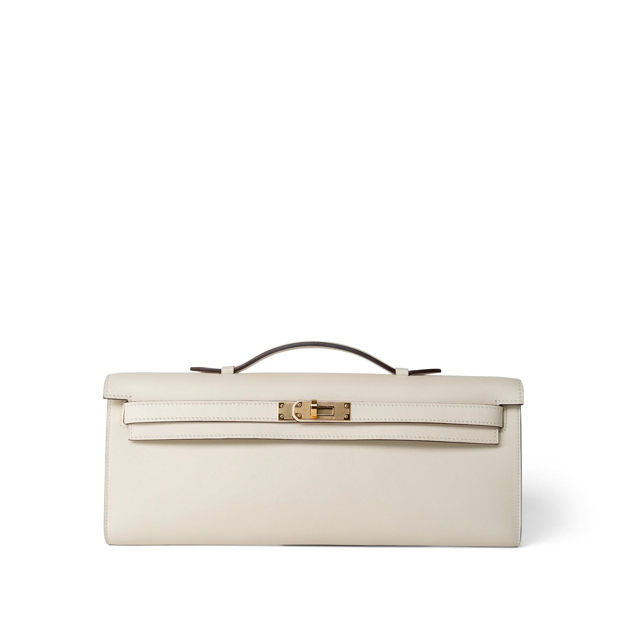 Hermes Clutch White Kelly Cut Clutch Nata Swift Gold Plated Z Stamp -Knockoff
