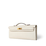 Hermes Clutch White Kelly Cut Clutch Nata Swift Gold Plated Z Stamp -Knockoff
