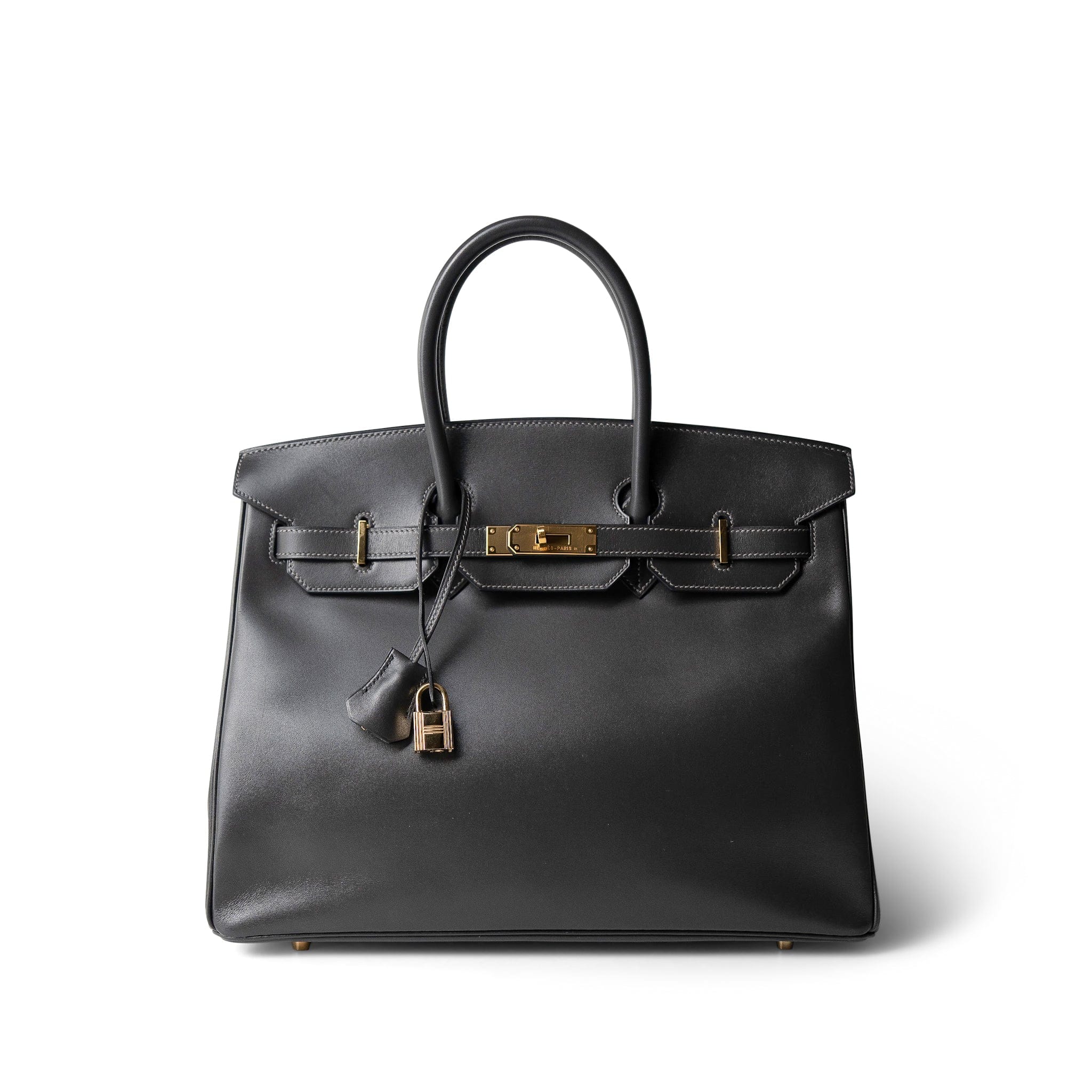 Hermes Grey Birkin 35 Dark Grey Box Calfskin Gold Plated [F] Stamp -Knockoff
