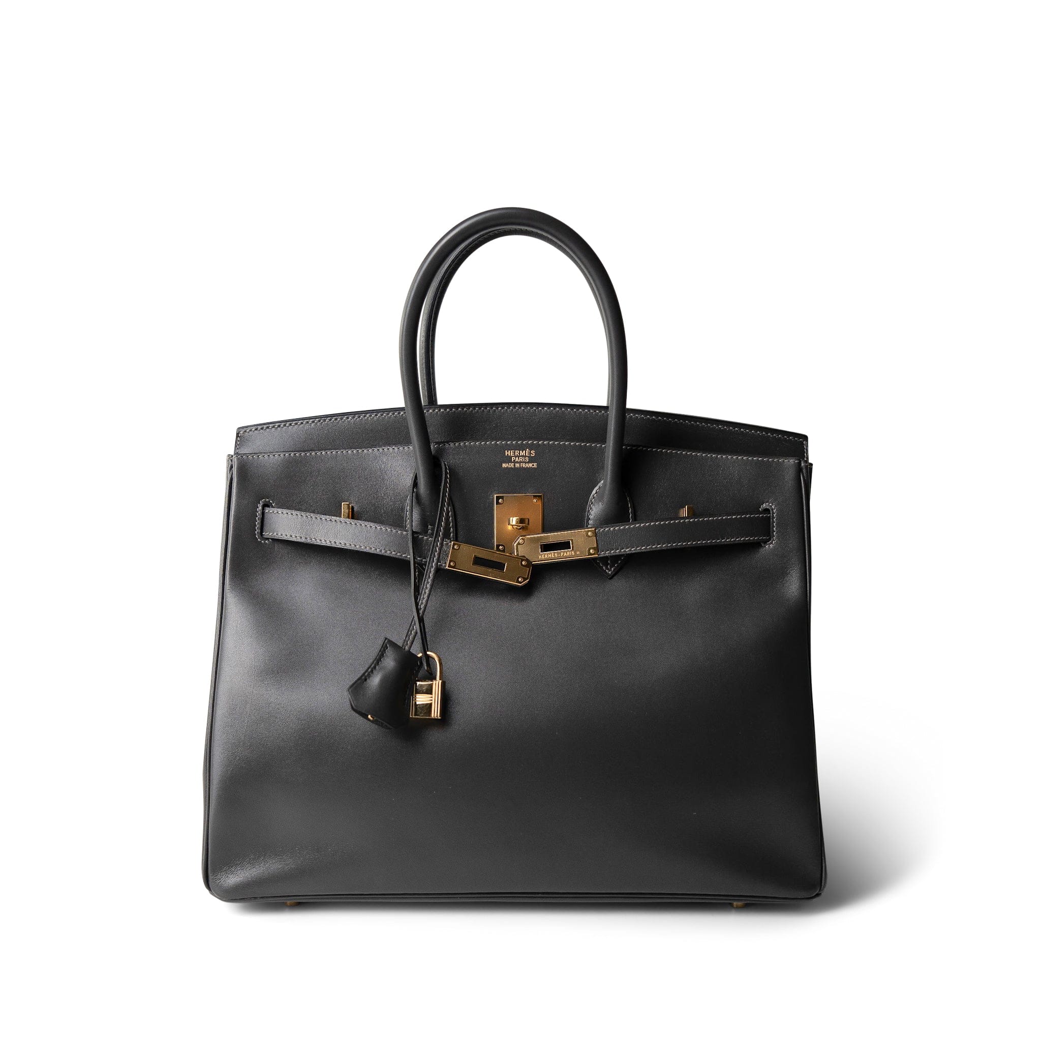 Hermes Grey Birkin 35 Dark Grey Box Calfskin Gold Plated [F] Stamp -Knockoff
