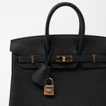 Hermes Handbag Birkin 25 Black Veau Togo Leather Rose Gold Hardware Z Stamp -Knockoff
