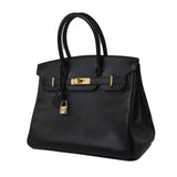 Hermes Handbag Birkin 30 Black/ Noir Vachette Ardennes Gold Plated Hardware G Square Stamp -Knockoff
