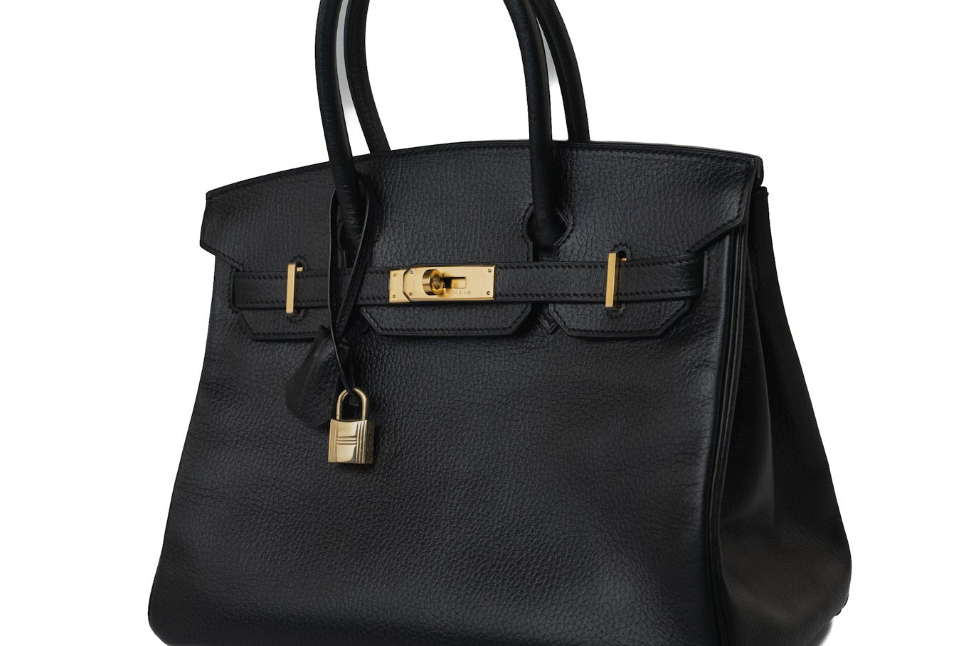 Hermes Handbag Birkin 30 Black/ Noir Vachette Ardennes Gold Plated Hardware G Square Stamp -Knockoff
