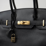 Hermes Handbag Birkin 30 Black/ Noir Vachette Ardennes Gold Plated Hardware G Square Stamp -Knockoff
